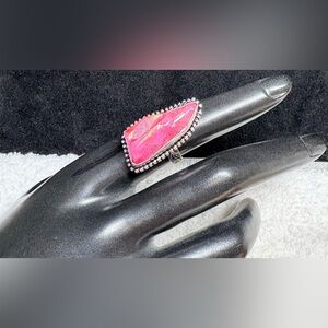 Pink Titanium Quartz 925 Silver Handmade Ring US Size 7